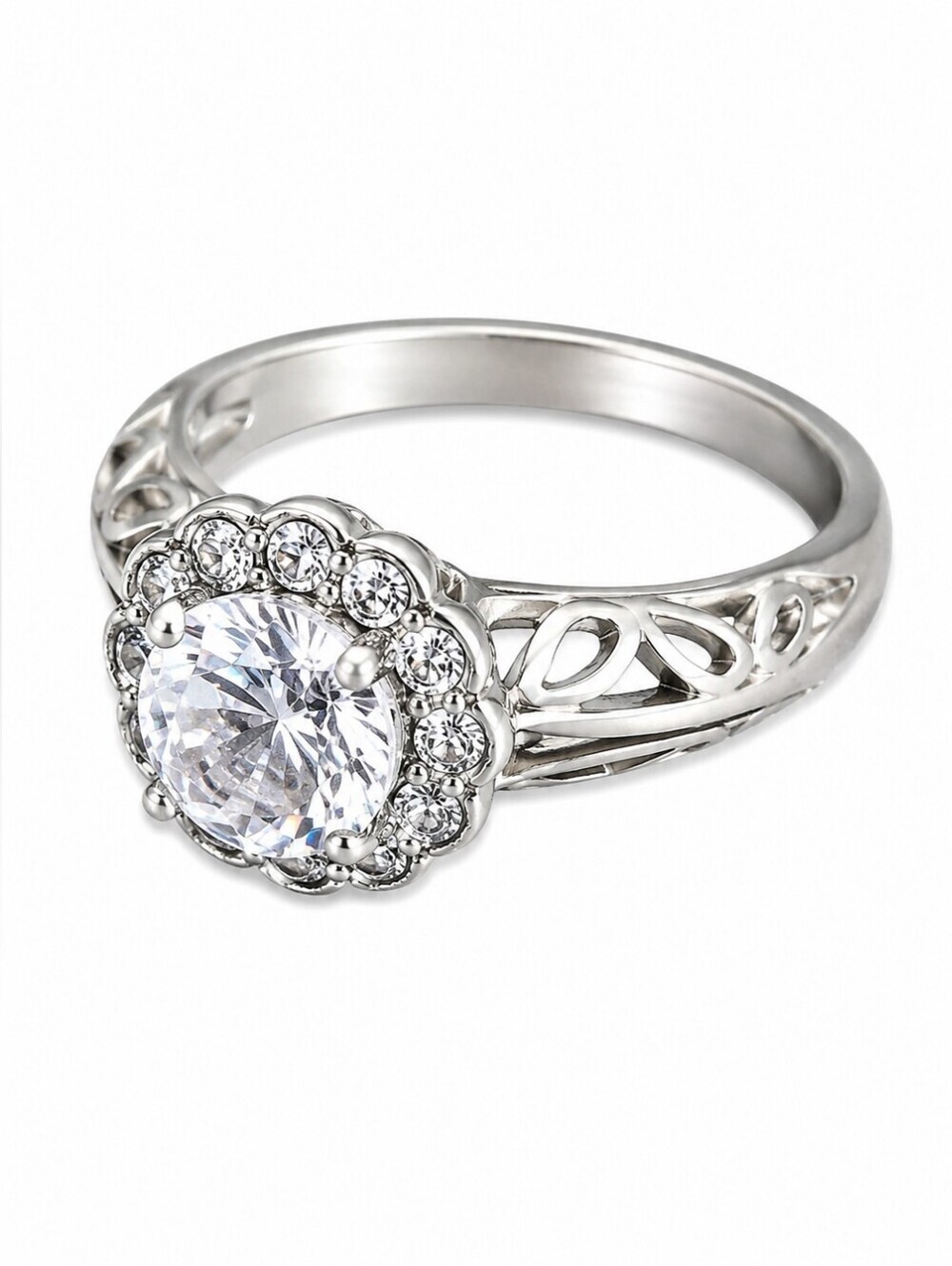 Vintage Floral Crystal Halo Cocktail Ring